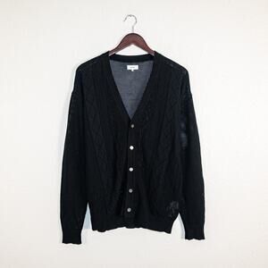 Beams Men's Medium Black open knit Cardigan sweater Long Sleeve